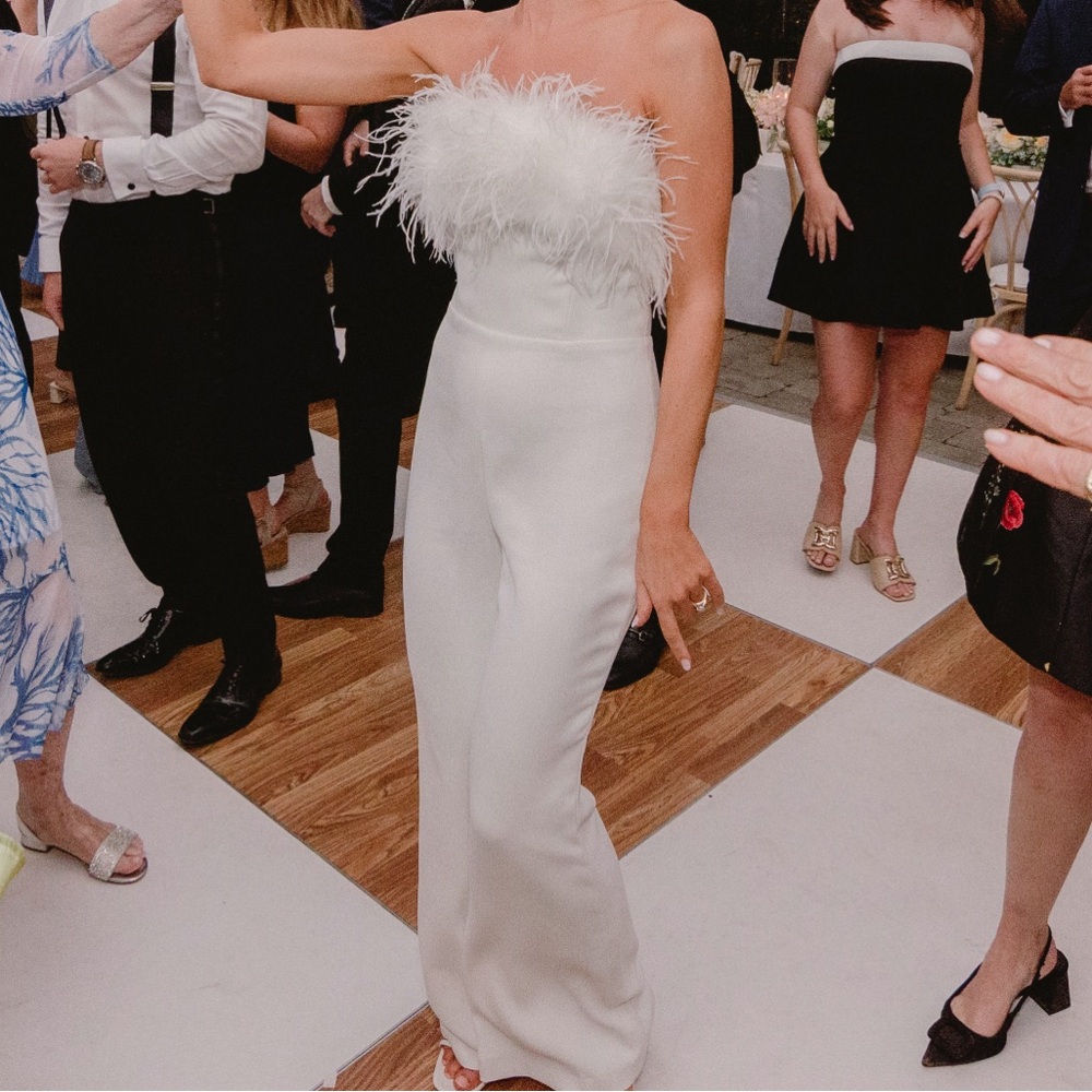 NADINE MERABI White Feather Strapless Jumpsuit - Picture 7 of 13